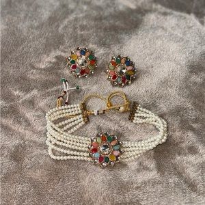 Indian pearl choker & earring set